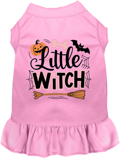 Light pink Little Witch pet dress with Halloween design