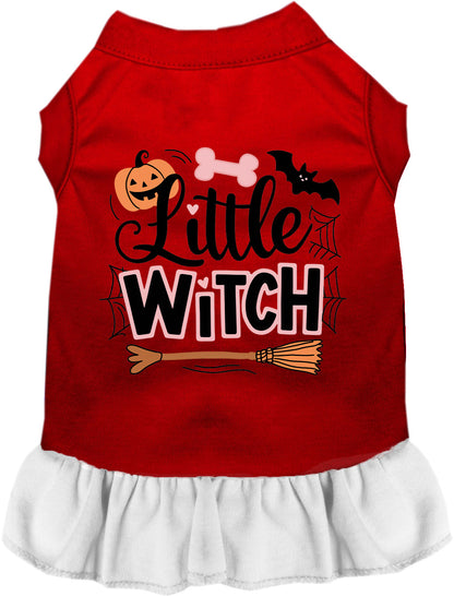 Red and white Little Witch pet dress with Halloween design