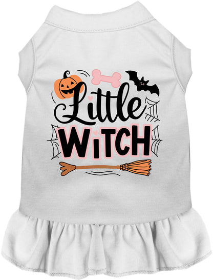 White Little Witch pet dress with Halloween design