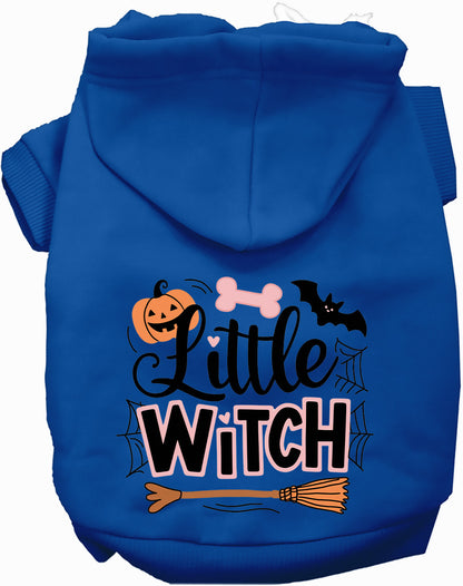 Royal blue Little Witch Pet Hoodie with Halloween design