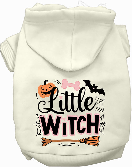 White Little Witch Pet Hoodie with Halloween design