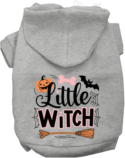 Gray Little Witch Pet Hoodie with Halloween design