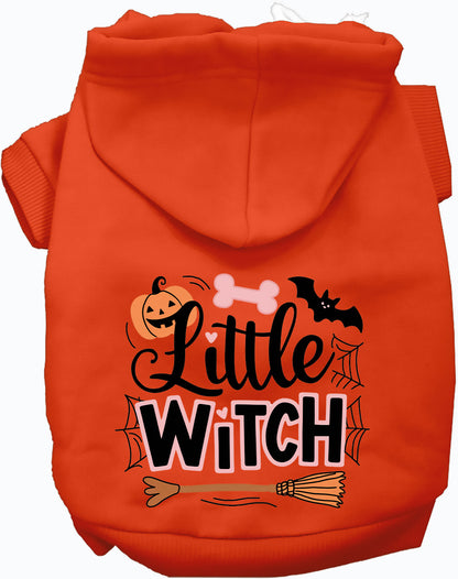 Orange Little Witch Pet Hoodie with Halloween design