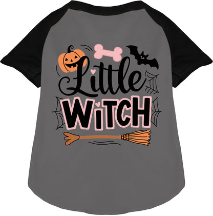 Gray Little Witch Pet Raglan Shirt with Halloween design