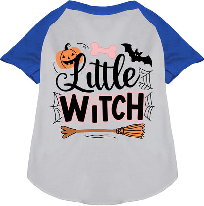 Blue Little Witch Pet Raglan Shirt with Halloween design