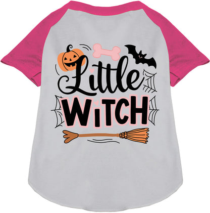 Pink Little Witch Pet Raglan Shirt with Halloween design