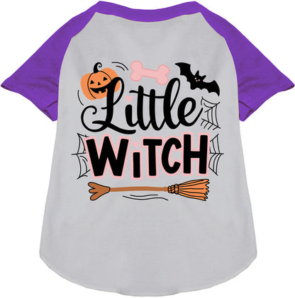 Purple Little Witch Pet Raglan Shirt with Halloween design