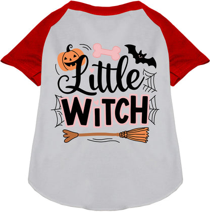 Red Little Witch Pet Raglan Shirt with Halloween design