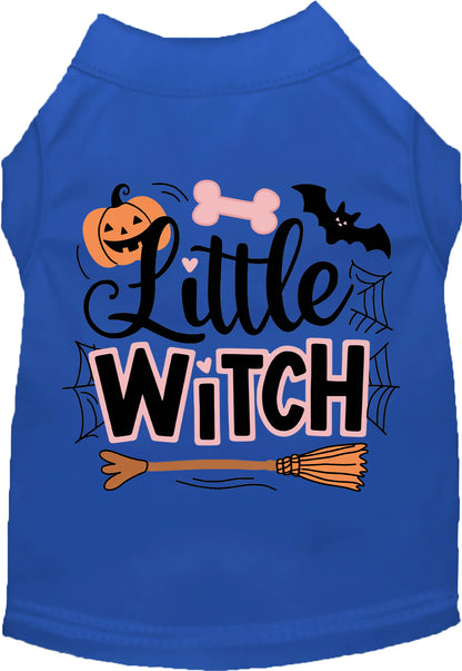 Royal blue Little Witch pet shirt with Halloween design