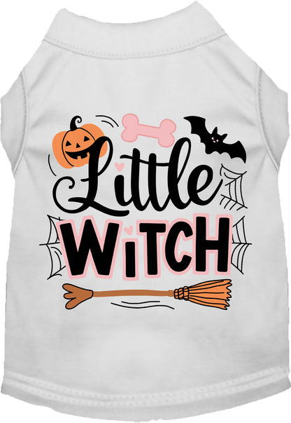 White Little Witch pet shirt with Halloween design