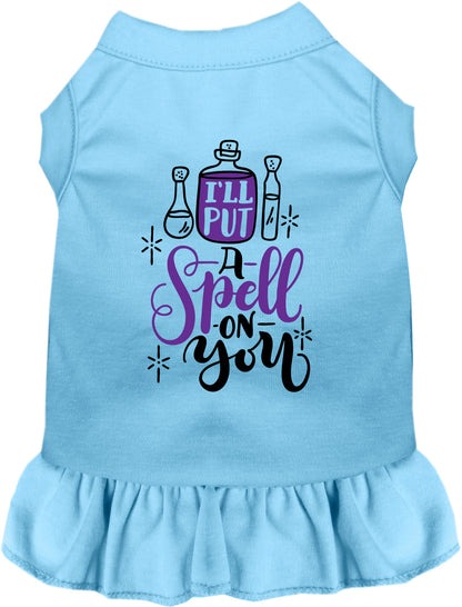 Blue pet dress with 'Put a Spell on You' design