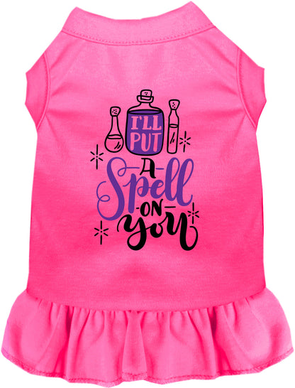 Hot pink pet dress with 'Put a Spell on You' design