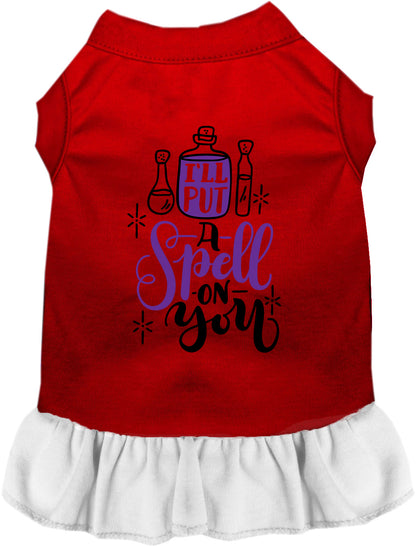 Red and white pet dress with 'Put a Spell on You' design