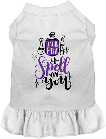 White pet dress with 'Put a Spell on You' design