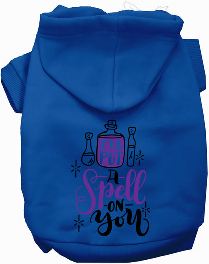 Dark blue pet hoodie with 'Put a Spell on You' design