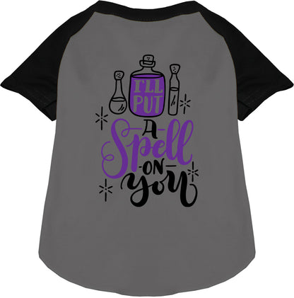 Black pet raglan shirt with 'Put a Spell on You' design