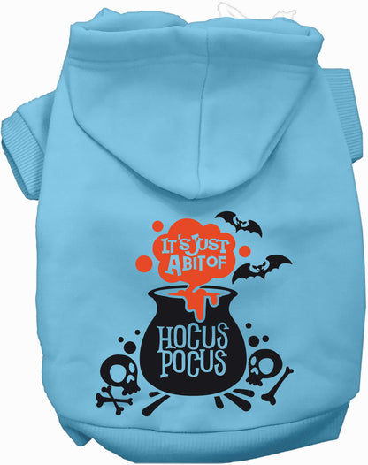 Light blue Hocus Pocus pet hoodie with cauldron design