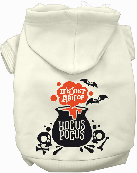 White Hocus Pocus pet hoodie with cauldron design