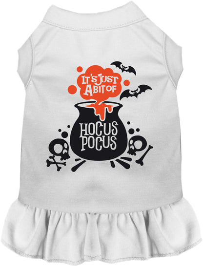 White Hocus Pocus pet dress with cauldron design