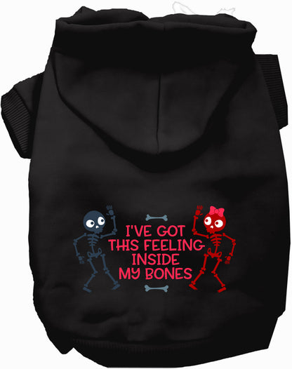 Black Inside My Bones pet hoodie with skeleton design