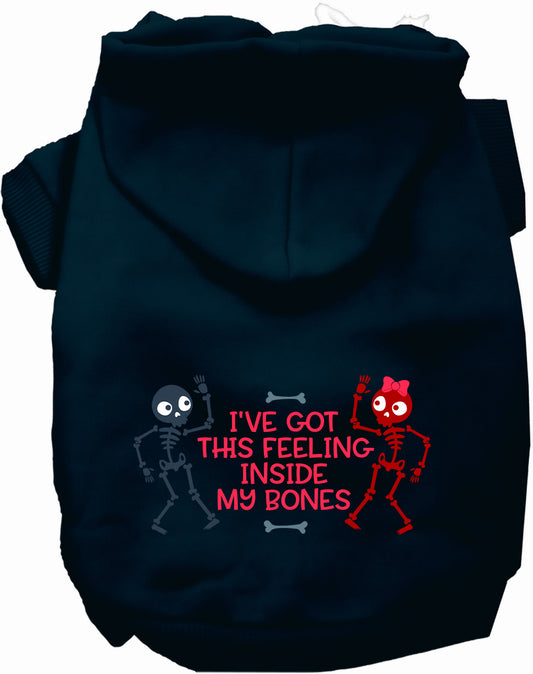 Black Inside My Bones pet hoodie with skeleton design