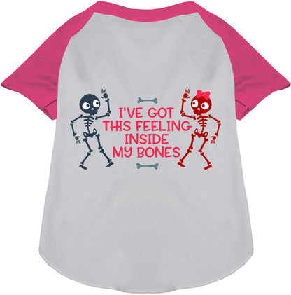 Pink Inside My Bones pet raglan shirt with skeletons