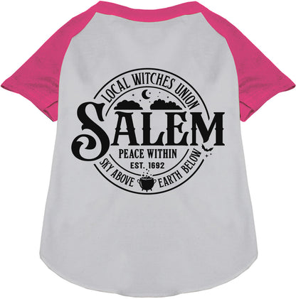 Pink Salem Witches Union pet raglan shirt