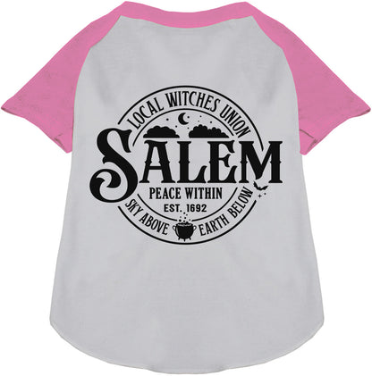 Light pink Salem Witches Union pet raglan shirt