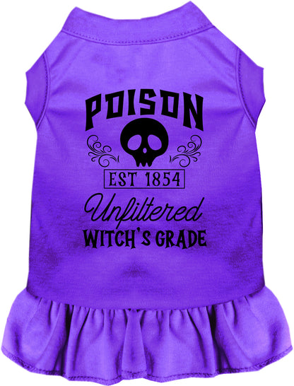 Purple poison bottle costume pet dress with skull design