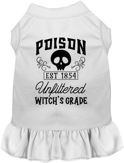 White poison bottle costume pet dress with skull design