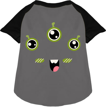 Gray monster costume pet raglan shirt with black sleeves