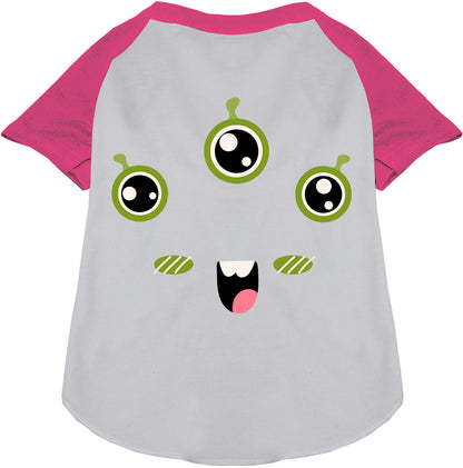 White monster costume pet raglan shirt with pink sleeves