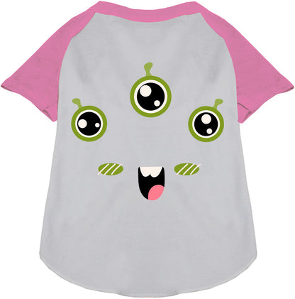 White monster costume pet raglan shirt with light pink sleeves