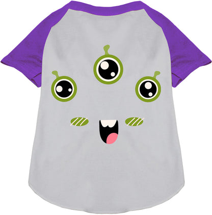 White monster costume pet raglan shirt with purple sleeves