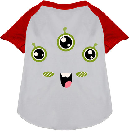 White monster costume pet raglan shirt with red sleeves