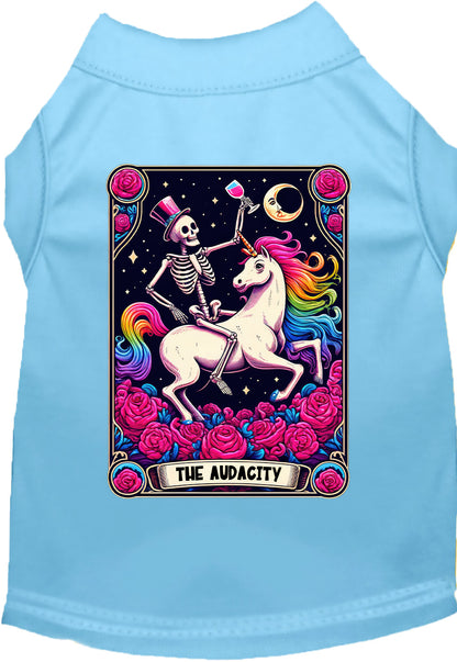 Light blue pet shirt with skeleton and unicorn design