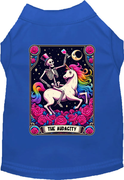 Dark blue pet shirt with skeleton and unicorn design