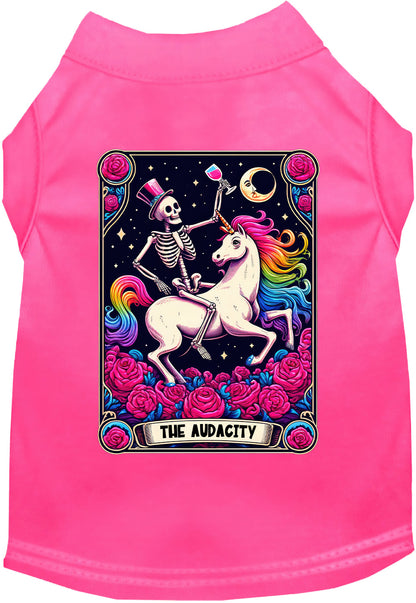 Pink pet shirt with skeleton and unicorn design