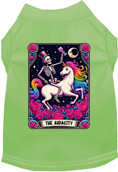 Green pet shirt with skeleton and unicorn design