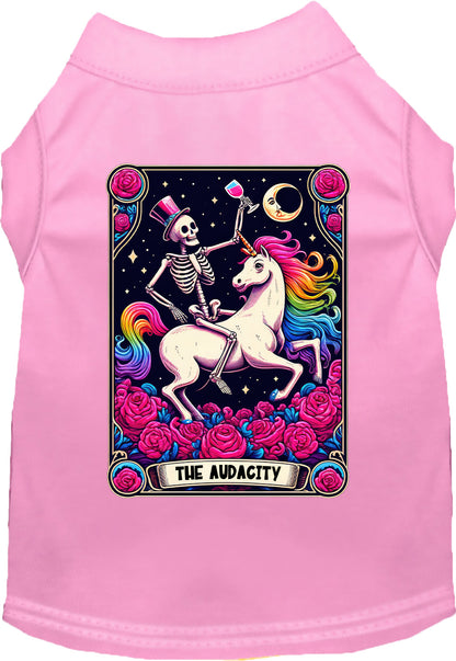 Light pink pet shirt with skeleton and unicorn design