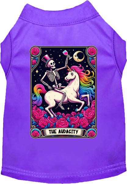 Purple pet shirt with skeleton and unicorn design