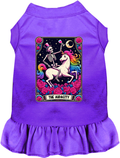 Purple pet dress with skeleton unicorn design