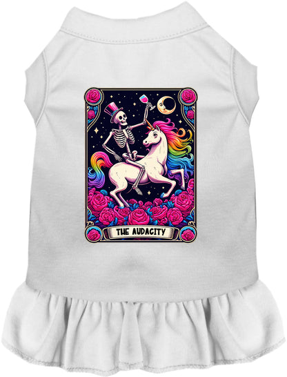 White pet dress with skeleton unicorn design