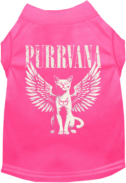 Pink Purrvana pet shirt with winged cat design