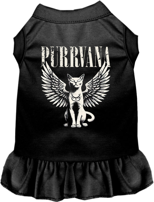 Black Purrvana pet dress with angel cat design