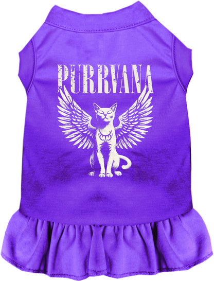 Purple Purrvana pet dress with angel cat design