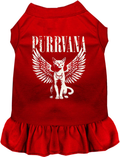 Red Purrvana pet dress with angel cat design