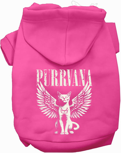 Pink Purrvana pet hoodie with winged cat design