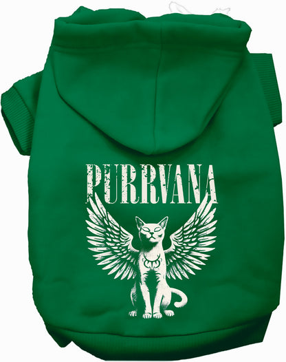 Green Purrvana pet hoodie with winged cat design