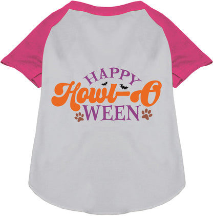 Pink and white Happy Howl-Oween pet raglan shirt